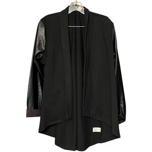 Women in Control size large black jacket open front with faux leather sleeves